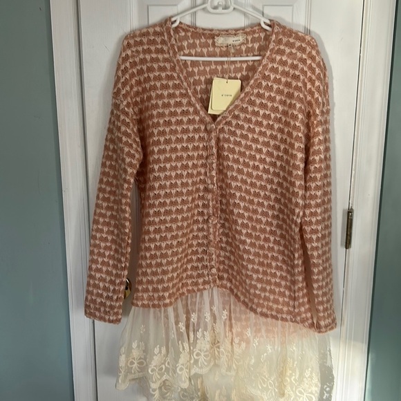 A'Reve Sweaters - New Crochet Knit Lace Hem Cardigan Sweater